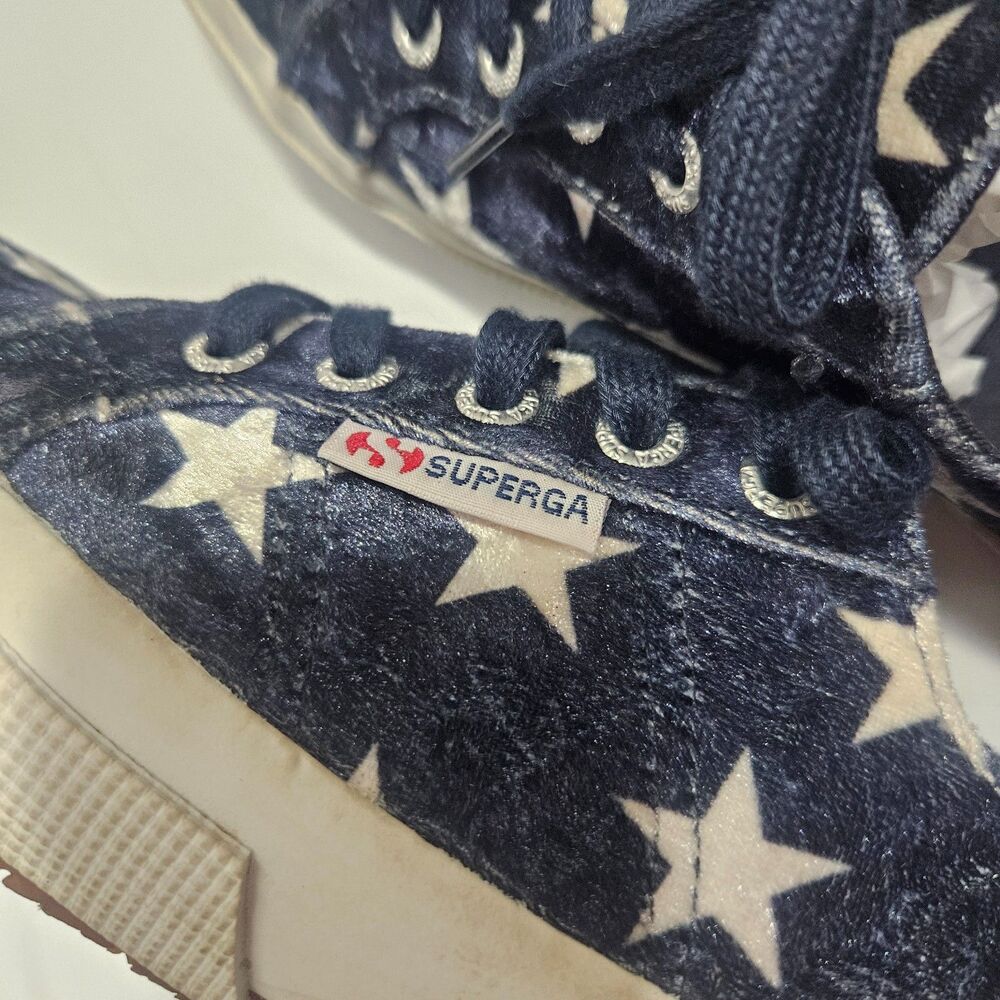SUPERGA Velvet Sz W7 Blue Sneakers with Star Print - Picture 8 of 8